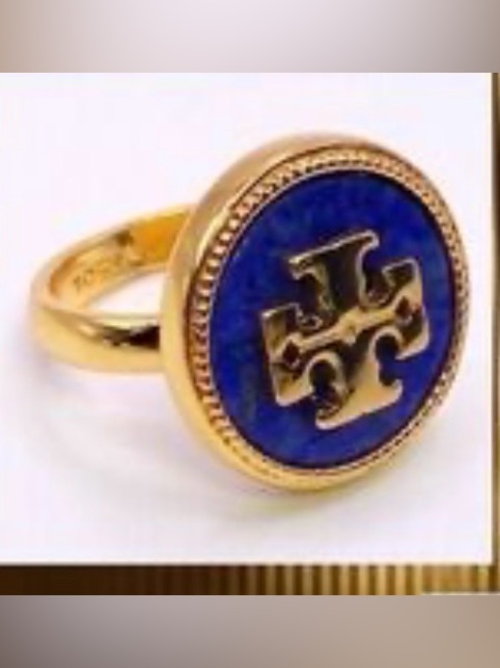 Tory Burch Gold-Tone Ring with Deep Blue Enamel Logo Disc
NWT Dust bag included